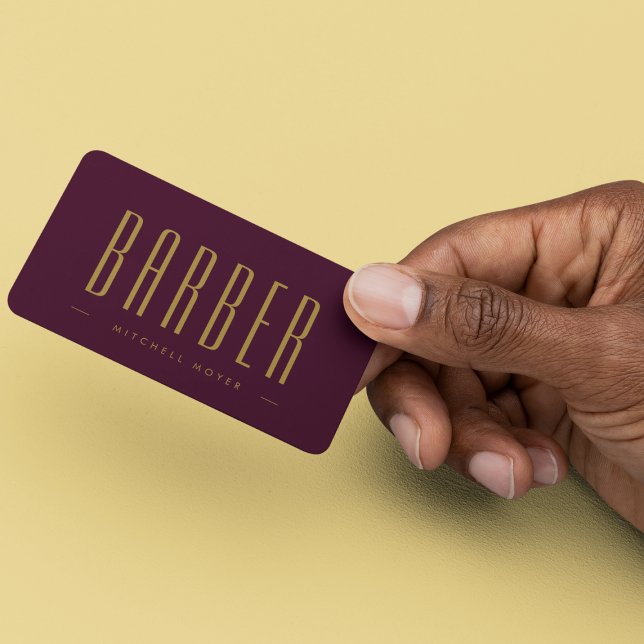 Friseur Stylist Barber Shop Burgundy Gold Einfach Visitenkarte (Von Creator hochgeladen)