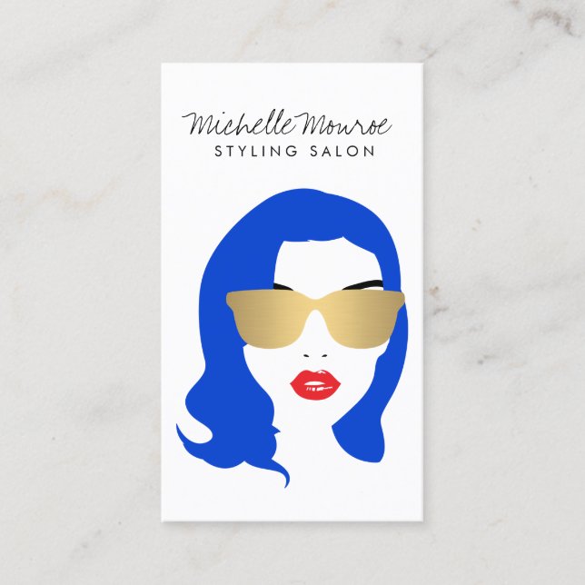 Friseur, Stylist, Beauty Girl Blue Visitenkarte (Vorderseite)