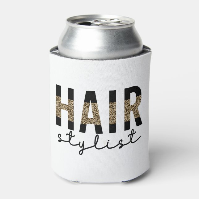 Friseur-Stylist-Cheetah Typografie Geschenk Dosenkühler (Kanne Vorderseite)