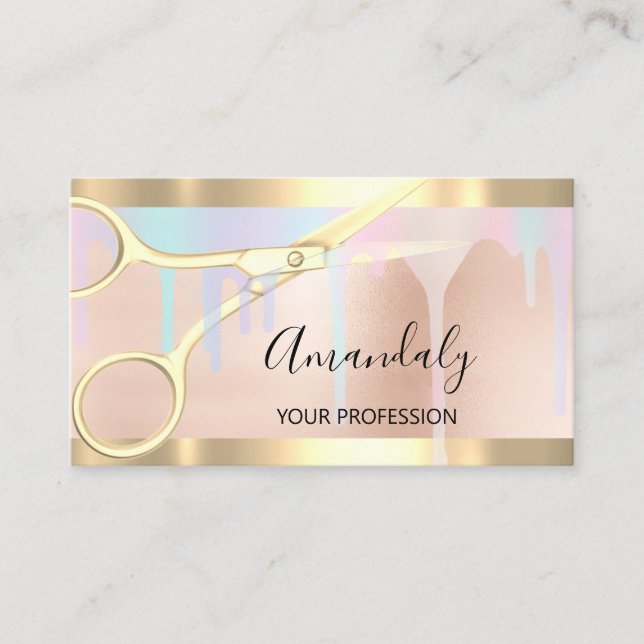 Friseur Stylist Coiffeur Gold Scissors Uniocrn Visitenkarte (Vorderseite)
