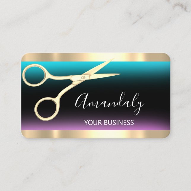 Friseur Stylist Coiffeur Schere Gold Pink Visitenkarte (Vorderseite)