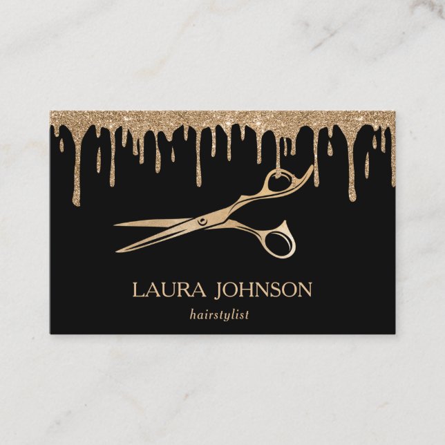 Friseur-Stylist-Driving-Gold-Glitzer-Schere Visitenkarte (Vorderseite)