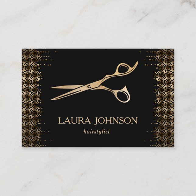 Friseur-Stylist-Driving-Gold-Glitzer-Schere Visitenkarte (Vorderseite)