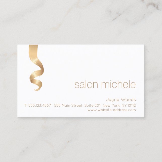 Friseur-Stylist, einfache Goldhaar-Curl Visitenkarte (Vorderseite)
