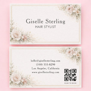 Friseur-Stylist Floral Neutral QR-Code Professiona Visitenkarte