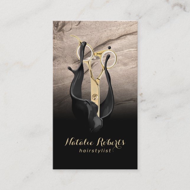 Friseur-Stylist Gold-Schere Black & Bornze Salon Visitenkarte (Vorderseite)