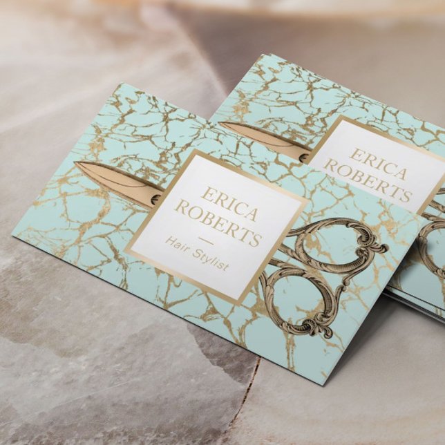 Friseur-Stylist Gold-Schere Moderner Marmorsalon Visitenkarte (Von Creator hochgeladen)