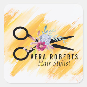 Friseur-Stylist Gold-Schere & Schönheitssalon Blum Quadratischer Aufkleber
