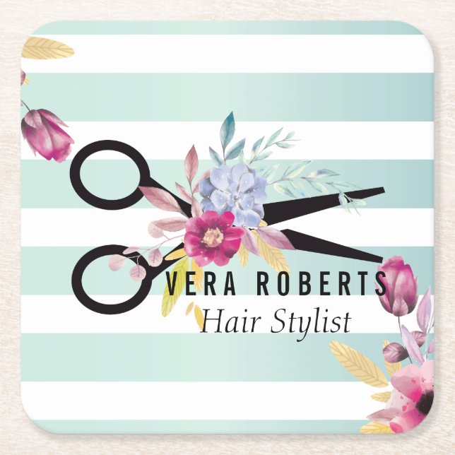 Friseur-Stylist Gold-Schere & Schönheitssalon Blum Rechteckiger Pappuntersetzer (Vorderseite)