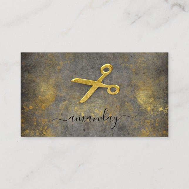 Friseur Stylist Golden Grungy Gray Loft Visitenkarte (Vorderseite)