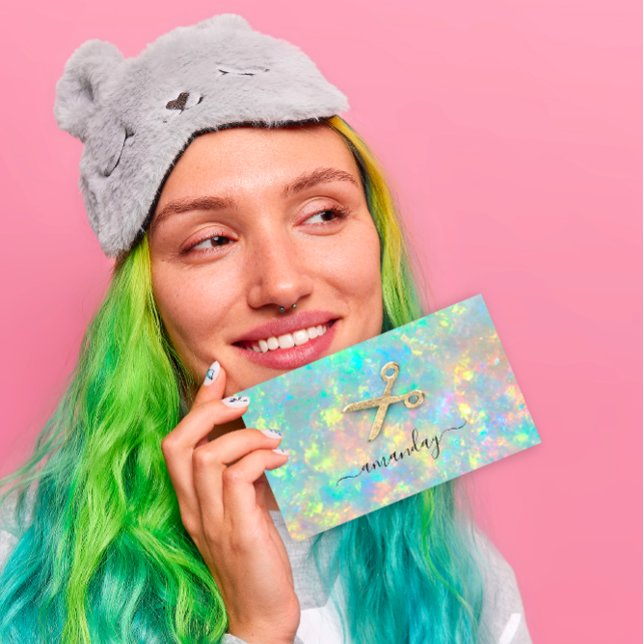 Friseur Stylist Golden Scissy Holograph Visitenkarte (Hairdresser Stylist Golden Scissors Holograph Business Card)