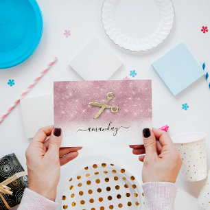 Friseur Stylist Goldene Schere Rosa Glitzer Visitenkarte