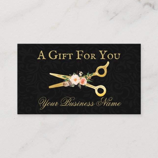Friseur-Stylist Luxury Gold Damask Geschenk Visitenkarte (Vorderseite)