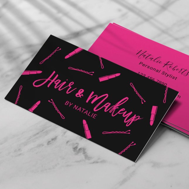 Friseur-Stylist & Makeup-Künstler Schwarz & Pink-S Visitenkarte (Von Creator hochgeladen)