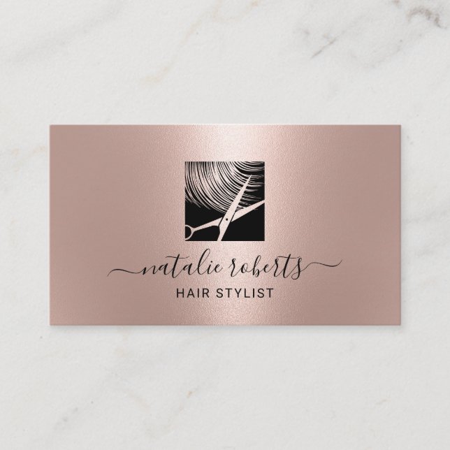 Friseur-Stylist Moderne Schere Logo-Rose Gold Salo Visitenkarte (Vorderseite)