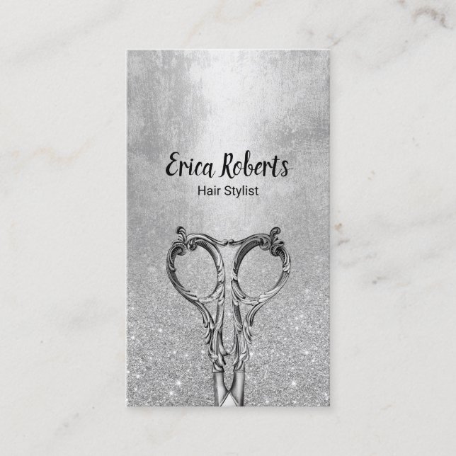 Friseur Stylist Moderner Silberner Glitzer Friseur Visitenkarte (Vorderseite)
