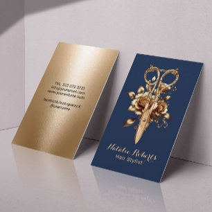 Friseur-Stylist Navy & Gold Schere Blumen Salon SP Visitenkarte