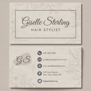 Friseur-Stylist Neutrales Leinen Florales Elegante Visitenkarte