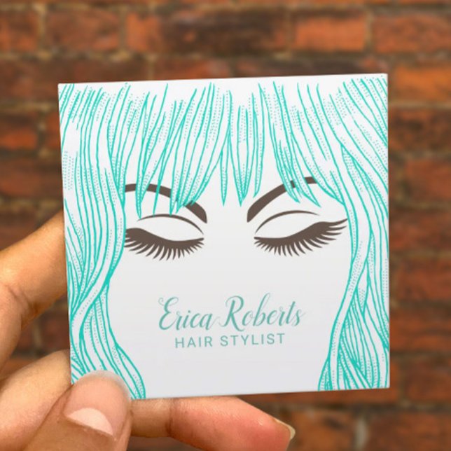 Friseur-Stylist Niedliches Aquamarines Haar Quadratische Visitenkarte (Von Creator hochgeladen)