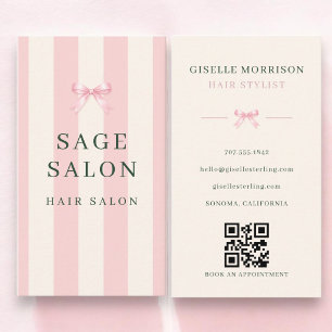 Friseur-Stylist Rosa Grüne Gestreifte Schleife QR- Visitenkarte