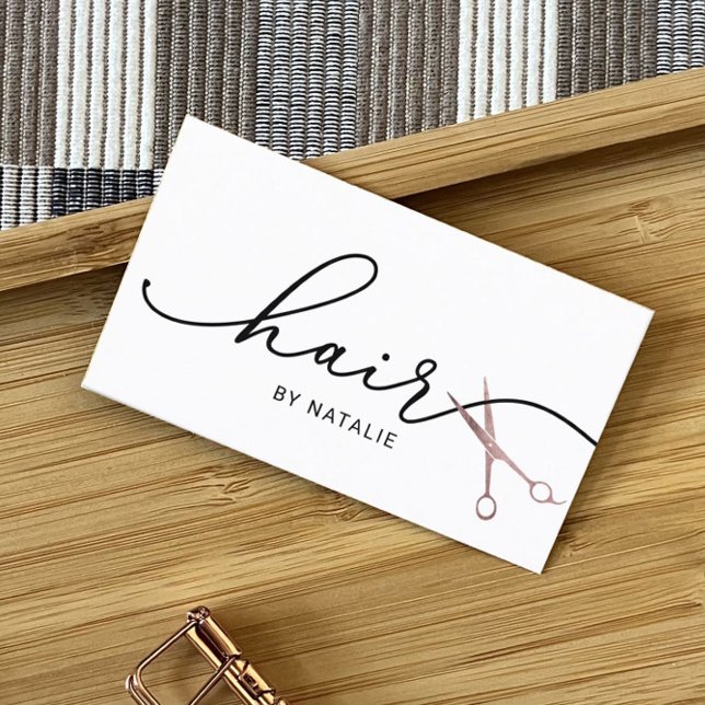 Friseur-Stylist-Rose Goldschere Typografie-Salon Visitenkarte (Von Creator hochgeladen)