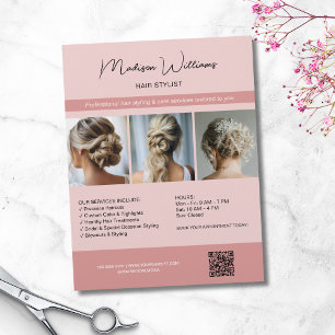 Friseur Stylist Salon 3 Fotos QR Rosa Flyer