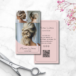 Friseur Stylist Salon Custom 3 Fotos QR Rosa Visitenkarte