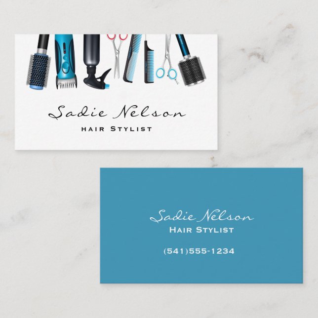 Friseur-Stylist Salon Tools Beauty Business Card Visitenkarte (Vorne/Hinten)
