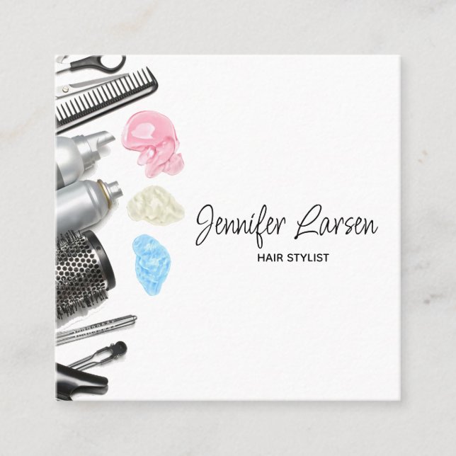 Friseur Stylist Salon Tools Beauty Quadratische Visitenkarte (Vorderseite)