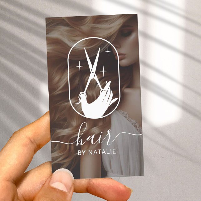 Friseur-Stylist-Schere Hand-Logo Schönheitssalon F Visitenkarte (Von Creator hochgeladen)