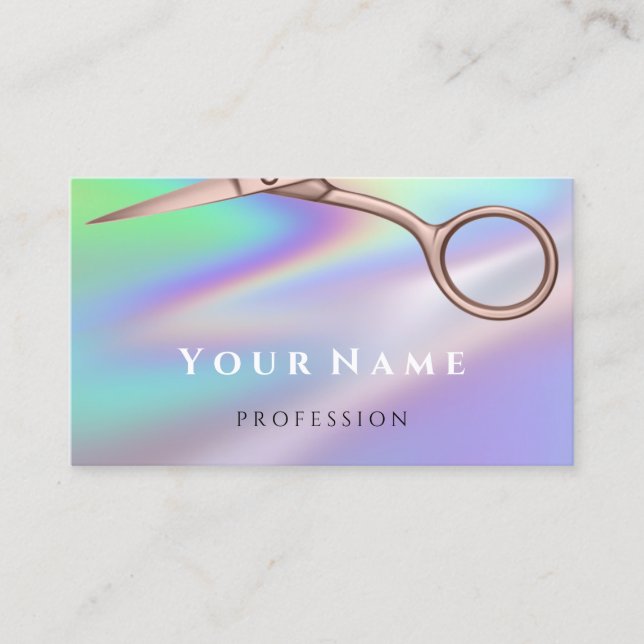Friseur Stylist Schere Rose Holograph Visitenkarte (Vorderseite)