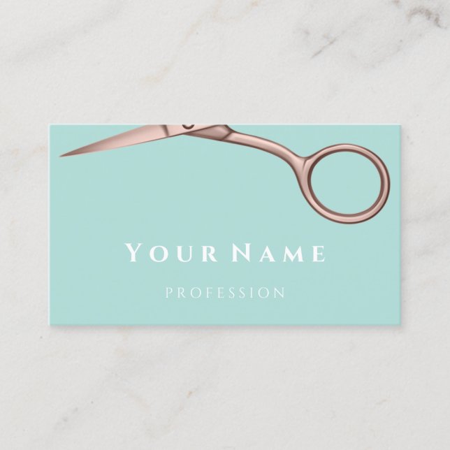 Friseur Stylist Schere Rose Moderne Aqua Mint Visitenkarte (Vorderseite)