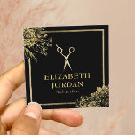 Friseur-Stylist Schönheitssalon Schwarz & Gold Bot Quadratische Visitenkarte<br><div class="desc">Friseur Stylist Beauty Salon Black & Gold Botanische Visitenkarten.</div>