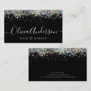 Friseur-Stylist Schwarzes holografisches Glitter-M Visitenkarte