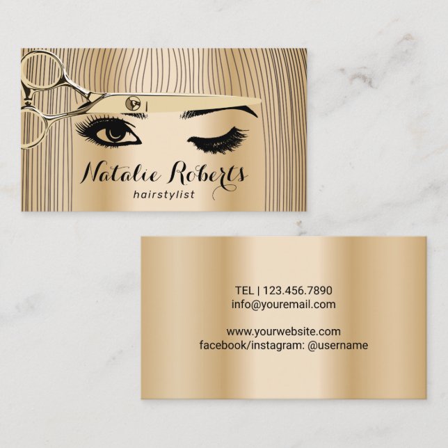 Friseur-Stylistische Schere & Girl Salon Modernes  Visitenkarte (Vorne/Hinten)