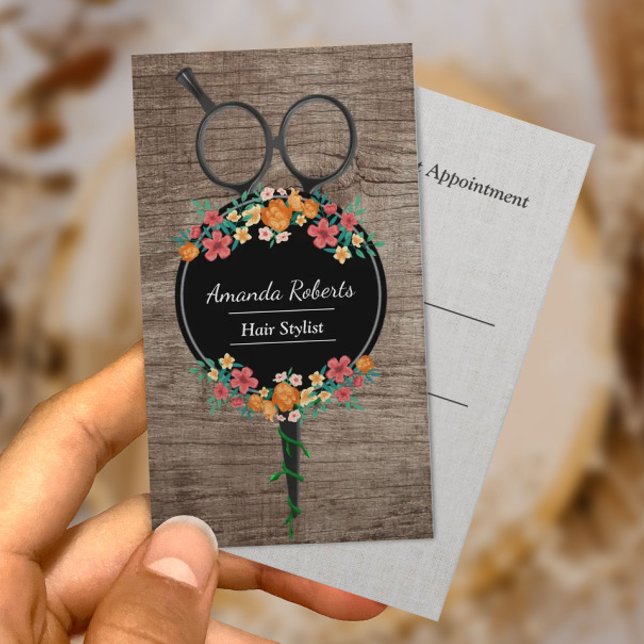 Friseur-Styllenschere & Blume Holzernennung Terminkarte (Von Creator hochgeladen)