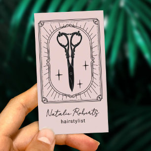 Friseur süße Schere Doodle Blush Rosa Foto Visitenkarte
