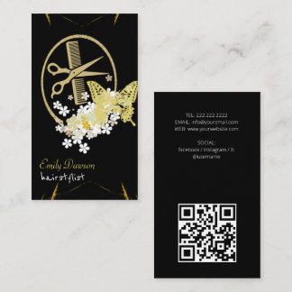 Friseur Süße Schere & Schmetterlinge QR-Code Bu Visitenkarte