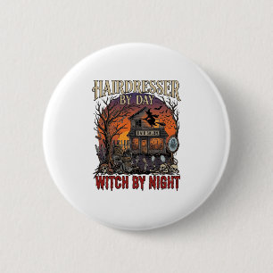 Friseur Tag Hexe Nacht Halloween Salon Totenköpfe Button
