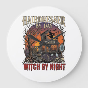 Friseur Tag Hexe Nacht Halloween Salon Totenköpfe Große Wanduhr