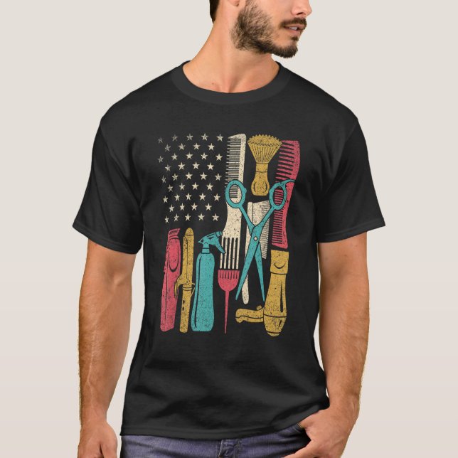 Friseur Tools USA Flag Friseur Friseur Barber Haar T-Shirt (Vorderseite)