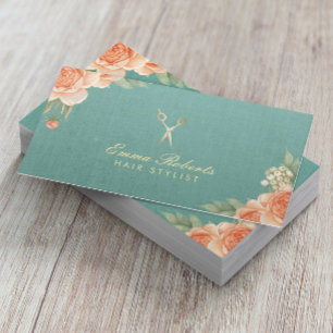 Friseur Vintage Floral Elegantes Leinen Visitenkarte
