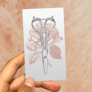 Friseur Vintage Schere & Rose Minimal Visitenkarte