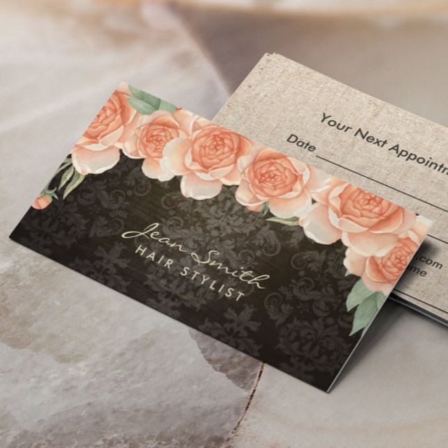 Friseur Vintager Blumenstrauß Damaskus Ernennung Terminkarte (Von Creator hochgeladen)