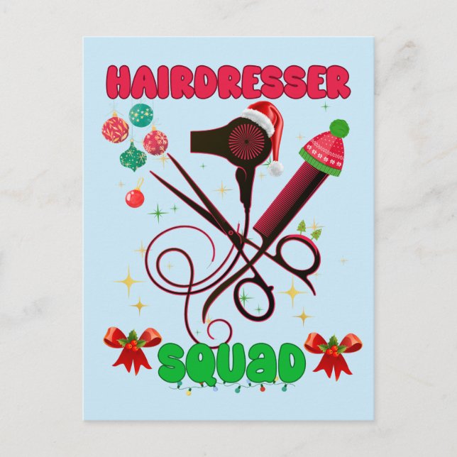 Friseur Weihnachts-Squad Friseur Salon Funny Postkarte (Vorderseite)