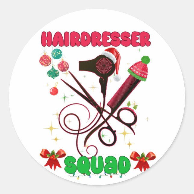 Friseur Weihnachts-Squad Friseur Salon Funny Runder Aufkleber (Vorderseite)