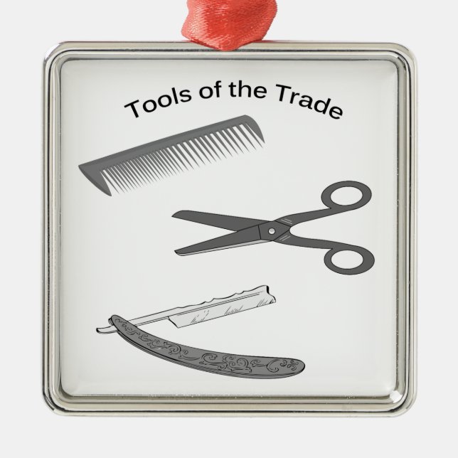 Friseur-Werkzeuge des Handels Silbernes Ornament (Vorne)