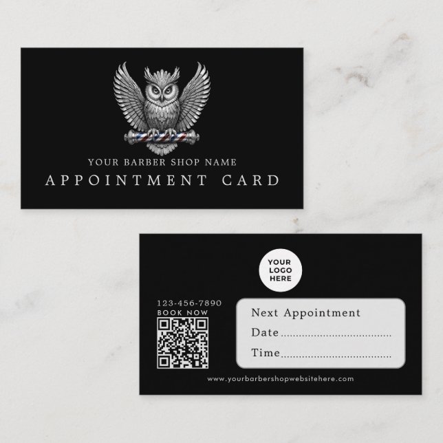 Friseurgeschäft Silver Owl QR-Code-Termin-Karten Visitenkarte (Vorne/Hinten)