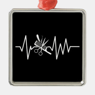 Friseurin - Barberschere Comb Heartbeat Metal Ornament Aus Metall