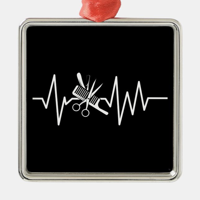 Friseurin - Barberschere Comb Heartbeat Metal Ornament Aus Metall (Vorne)